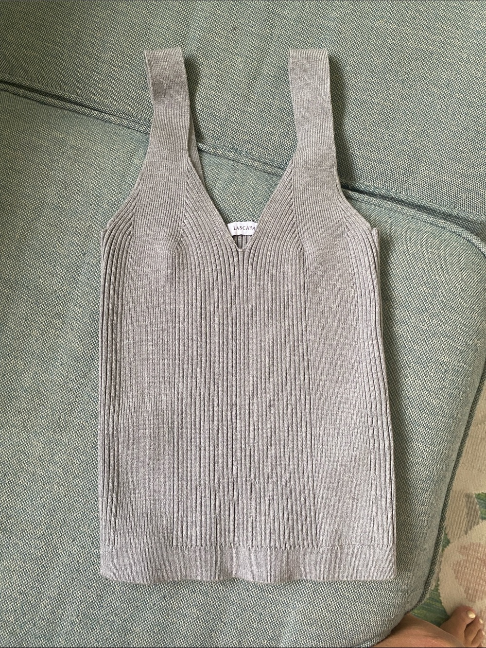 LASCANA Ribbed Knit Tank Top in Light Gray - Picture 1 of 5